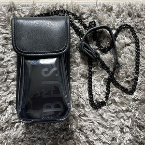 BEIS black leather clear crossbody with a card holder! never used!
